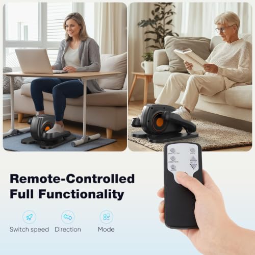 Under Desk Elliptical Machine, Electric Seated Pedal Ellipse Leg Exerciser with Remote Control, 12 Adjustable Speeds, Forward & Reverse, Mini Ellipse Leg Trainer for Home & Office - color: Pure Black