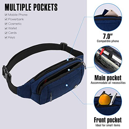WATERFLY Small Fanny Pack Crossbody Lightweight Waist Bag for Woman Man - color: Navy Blue