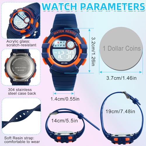 DTKID Digital Kids Watch 30 M Waterproof for Girls Boys 5-16 - color: Dark blue-orange