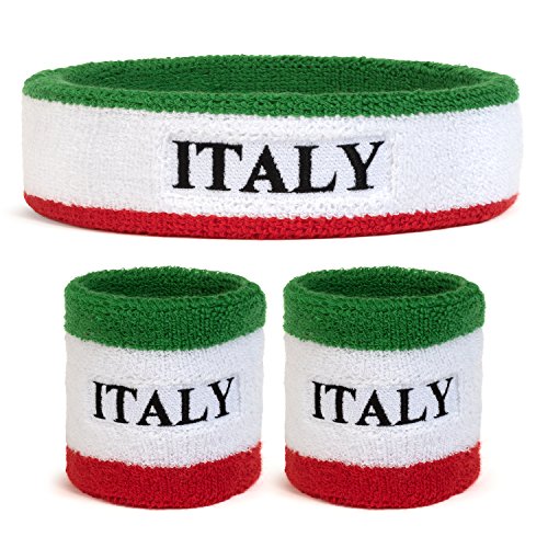 Suddora Country Headband & Wristbands Set (Includes 2 Wrist & 1 Head Sweatband), Highly Moisture Wicking - color: Italy