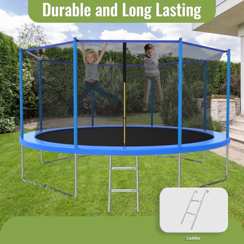 ACWARM HOME 10FT/12FT/14FT Trampoline for Kids and Adults - Outdoor Trampoline with Safety Net - Anti Rust - ASTM Approved - Blue