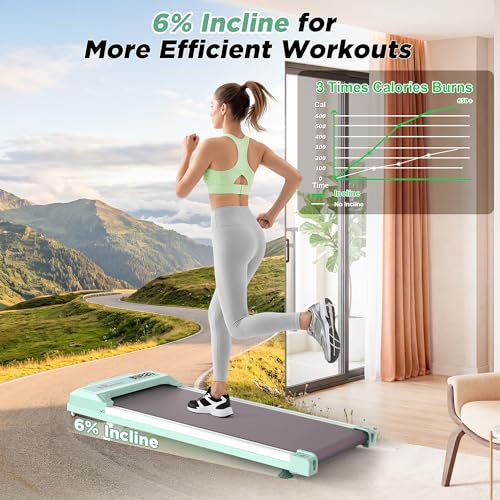 FYC Walking Pad with Incline for Home & Office - Under Desk Walking Pad Treadmill, Portable Walking Machine with Remote Control, LED Display, 300LBS Capacity, 2.5HP Quiet Motor - color: green
