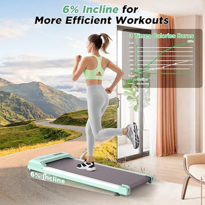 FYC Walking Pad with Incline for Home & Office - Under Desk Walking Pad Treadmill, Portable Walking Machine with Remote Control, LED Display, 300LBS Capacity, 2.5HP Quiet Motor - color: green