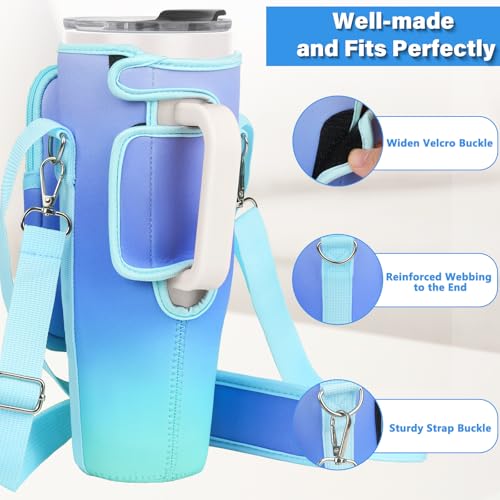 LEFOR·Z Water Bottle Carrier Bag with Phone Pocket Compatible with Stanley/Meoky 40 oz Tumbler with Handle,Water Bottle Holder Pouch with Adjustable Strap Compatible with Stanley Cup Accessories - color: Blue Gradient-Style B
