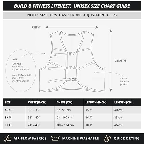 Build & Fitness LITEVEST Running Vest with 2X 500ml Soft Flasks – 7 Pockets, Lightweight, Breathable Hydration Vest – Premium, Secure, Comfort & Style for Training, Trails, Marathons & Everyday Runs - size: S / M