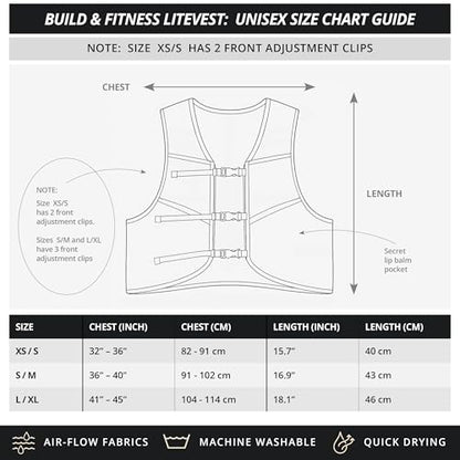 Build & Fitness LITEVEST Running Vest with 2X 500ml Soft Flasks – 7 Pockets, Lightweight, Breathable Hydration Vest – Premium, Secure, Comfort & Style for Training, Trails, Marathons & Everyday Runs - size: S / M