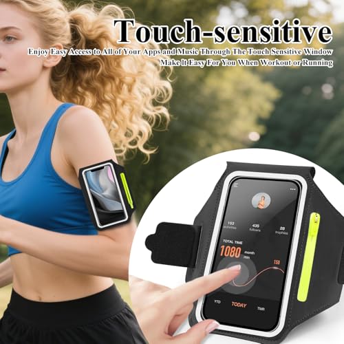 Running Armband Armband Sports Phone Holder with Adjustable Arm Strap Touch Screen Zipper Pocket Key Holder Water Resistant Ergonomic - color: Black