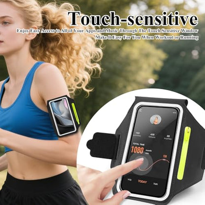 Running Armband Armband Sports Phone Holder with Adjustable Arm Strap Touch Screen Zipper Pocket Key Holder Water Resistant Ergonomic - color: Black