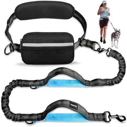 Uppetly Hands Free Dog Running Leash with Adjustable Waist Belt, Dual Handle Elastic Bungees Retractable Rope for Small and Medium Dogs, Reflective Stitches for Walking Hiking Biking (Medium, 8-25lb) - size: Medium
