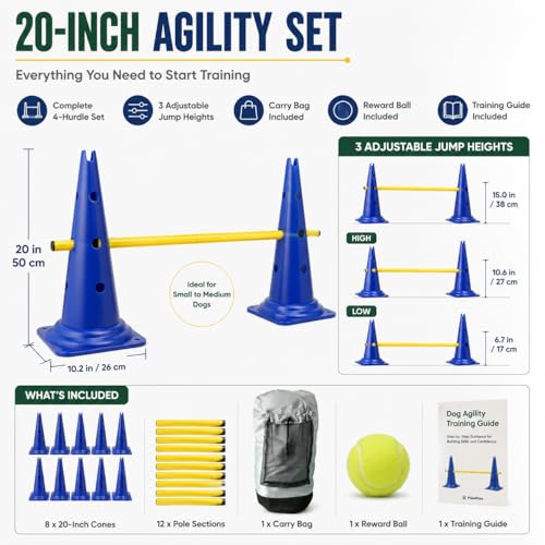 Dog Agility Equipment, 20-Inch Hurdle Set, 10.6 oz Weighted Cones - size: 20-Inch-Blue