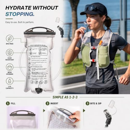 Running Vest with 2L Hydration Bladder Lightweight Pack - color: Sage Green