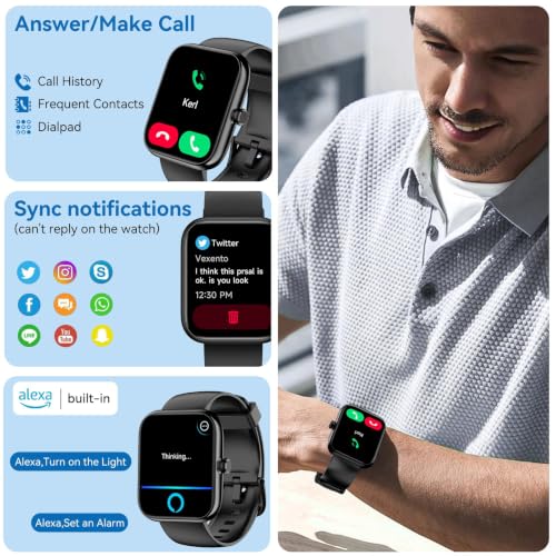 Smart Watch with Alexa Built-in 2026 Fitness Tracker 1.83" HD Bluetooth Calls and Notifications Heart Rate Sleep Monitor Fitness Watch IP68 Waterproof with 120+ Sport Modes for iPhone Android (Black) - color: Black