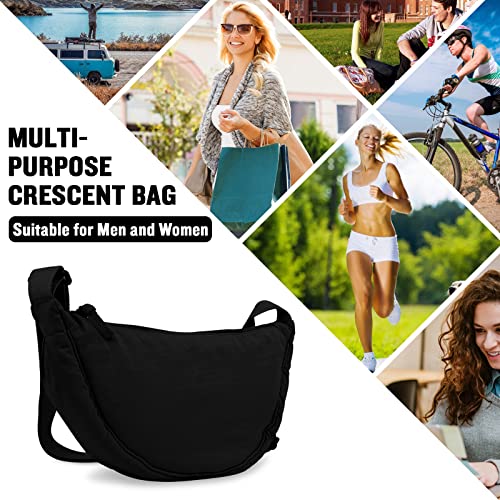 Nylon Crescent Crossbody Bag for Women Purses Trendy Men,Small Travel Sling Bag Hobo - color: Black, size: Small