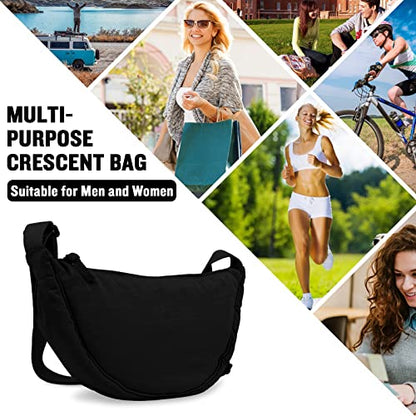 Nylon Crescent Crossbody Bag for Women Purses Trendy Men,Small Travel Sling Bag Hobo - color: Black, size: Large