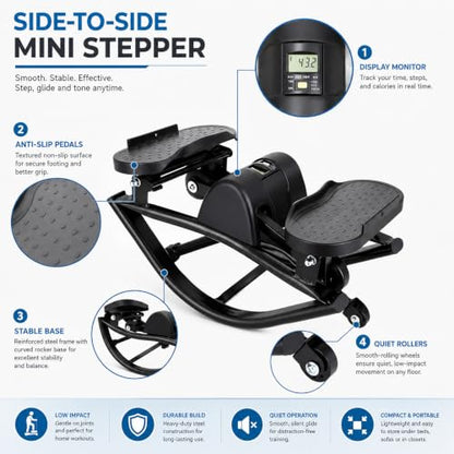 JSDMBD Rock Stepper Step Side-to-Side Lateral Rocking Fitness Stepper with Digital Monitor/Resistance Bands Machine for Home Workout