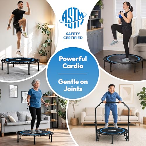 JUMPZYLLA Mini Rebounder Trampoline for Adults, Fitness Trampoline with Bar - color: Blue, size: 40"