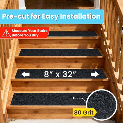 LifeGrip Anti Slip Stair Treads 8"x32" 10Pack Heavy-Duty Waterproof Outdoor - color: Black, size: 8" x 32"