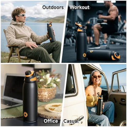 FJbottle 50oz Stainless Steel Insulated Water Bottle No Straw Spout Lid - color: Classic Black, size: 50 Ounces