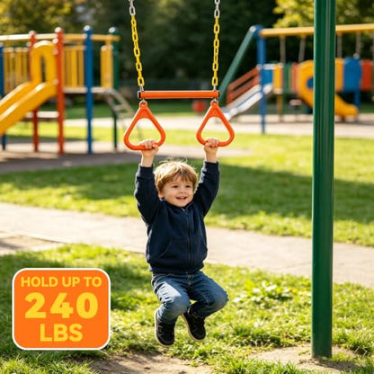18" Trapeze Swing Bar Rings 48" Heavy Duty Chain Swing Set Accessories & Locking Carabiners… (Orange) - color: Orange