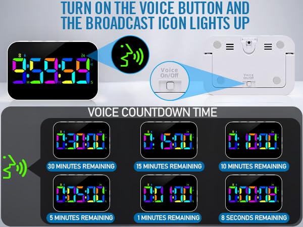 Kitchen Timer（1.5" Number）with Voice Reminder,10 RGB Color Changing Digital Magnetic Timer, Countdown/Up, Rechargeabilit, Brightness Display, 3 Volume Levels and Vibration Mode, for Classroom, Cooking - color: 5''rgb Charge+voice
