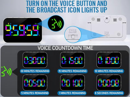 Kitchen Timer（1.5" Number）with Voice Reminder,10 RGB Color Changing Digital Magnetic Timer, Countdown/Up, Rechargeabilit, Brightness Display, 3 Volume Levels and Vibration Mode, for Classroom, Cooking - color: 5''rgb Charge+voice