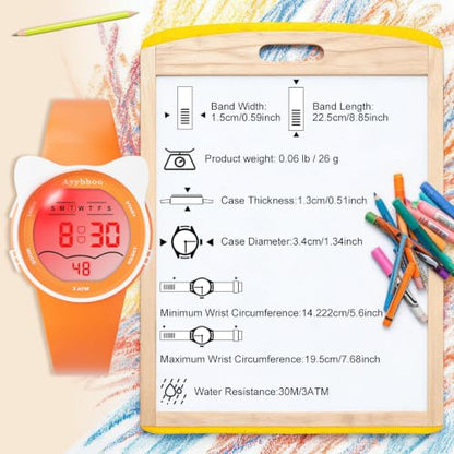 Kids Waterproof Watch 7 Color Light Alarm - color: Orange