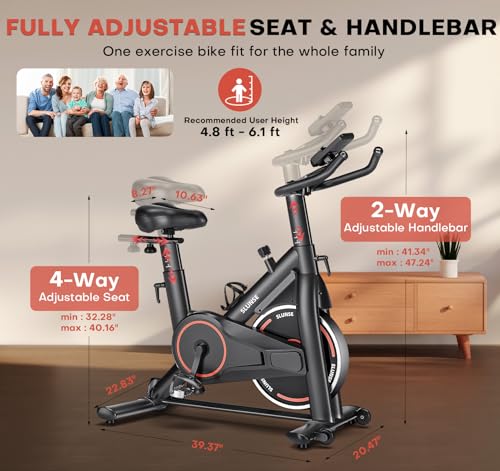 Exercise Bike, Adjustable Magnetic Resistance Stationary Bikes for Home with App Compatible, Silent Indoor Cycling Bike with 350lbs Weight Capacity Comfortable Seat, Digital Monitor & Phone Mount