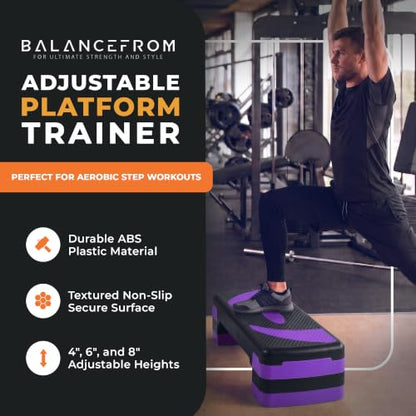 BalanceFrom 31-inch Aerobic Step Platform Trainer with 3 Adjustable Risers - color: Purple