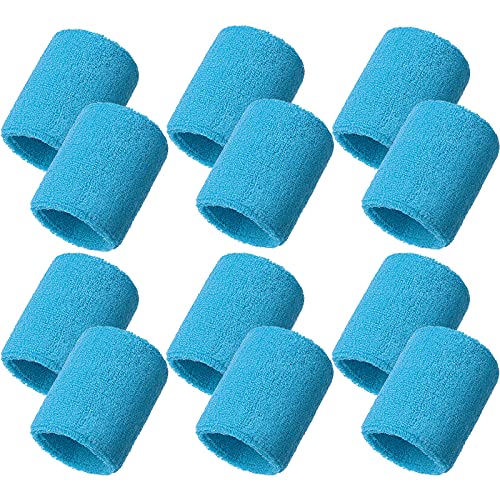 Bememo 12 Pcs Sweatbands Wrist Bands - color: Sky Blue, size: 3.15 Inch