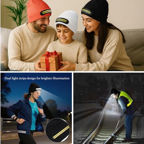LED Beanie with Light – 230° Wide Beam USB Rechargeable Headlamp Beanie, Warm Winter Knitted Cap for Men & Women, Outdoor Gear & Gifts (White) - color: White
