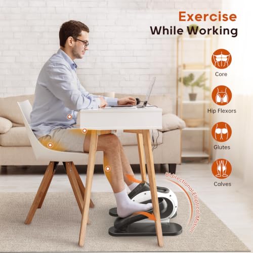 HitGo Under Desk Elliptical, 2-in-1 Electric Pedal Exerciser for Seniors, 10 Resistance Levels, 10 Speeds, 3 Auto Modes, Quiet Leg Exerciser with Remote, Fully Assembled, Non-Slip Pedals