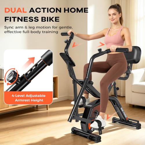 pooboo Folding Magnetic X‑Bike, Upright Exercise Bike for Home Gym - color: Orange