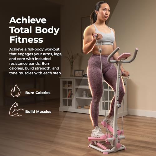 Sunny Health & Fitness Smart Stair Stepper w/Handlebar & Resistance Bands - color: Pink