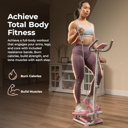 Sunny Health & Fitness Smart Stair Stepper w/Handlebar & Resistance Bands - color: Pink