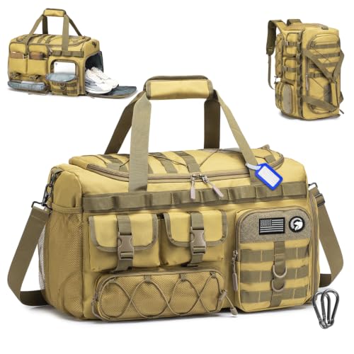 3 in 1 Tactical Gym Bag Carry On Luggage 22x14x9 Airline Approved - color: Khaki, size: 50L