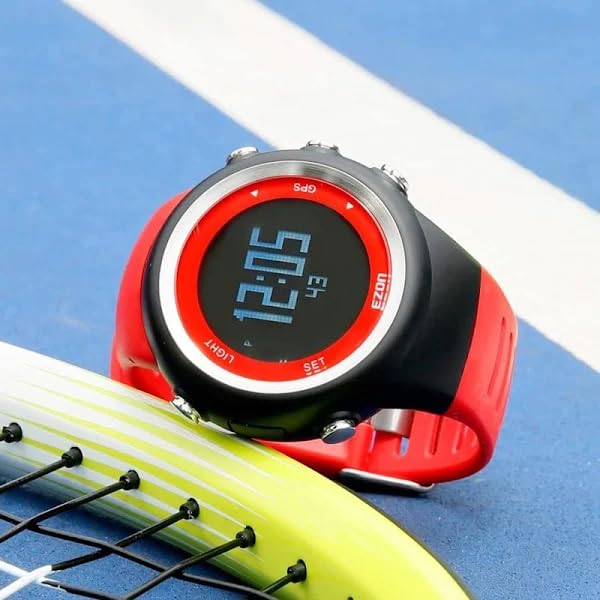 EZON GPS Running Watch with Distance Pace Alarm and Calorie Counter and Stopwatch for Men (Red) - color: Red