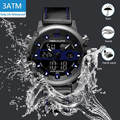 MEGALITH Mens Watches Waterproof Digital Military Sport Tactical Multifunction Heavy Duty Led Rugged Watch for Men, Alarm Stopwatch, Nylon/Leather Strap - color: 6-Black Blue