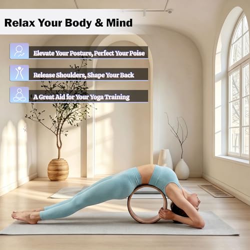 Cryfokt Yoga Wheel, High Density PU Roller for Back Pain Relief - color: Wood grain inner ring