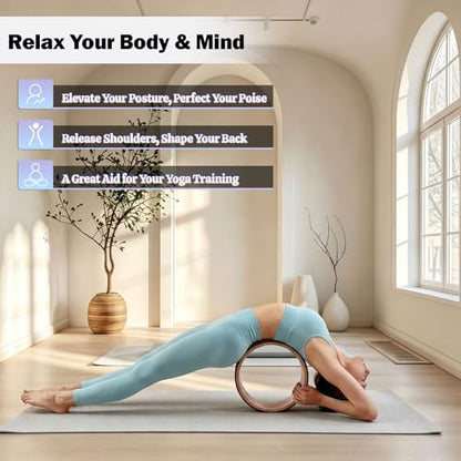 Cryfokt Yoga Wheel, High Density PU Roller for Back Pain Relief - color: Wood grain inner ring