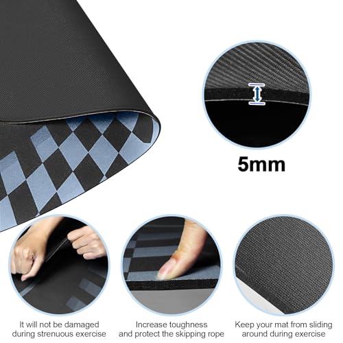 Jump Rope Mat Outdoor Indoor,Oval 52'' x 36'' Non-slip Fitness Exercise Mat - color: Black
