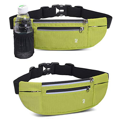 Peicees Fanny Pack with Water Bottle Holder Waist Bag for Men Women Water Resistant Lightweight Reflective Adjustable Running Belt Headphone Bag Travel Pocket for Outdoor Camping Fitness Hiking - color: Green