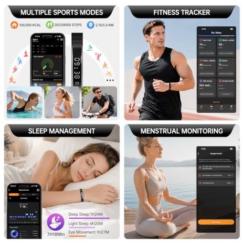 Smart Bracelet for Women Men Fitness Health Tracker with Heart Rate Sleep - color: Black
