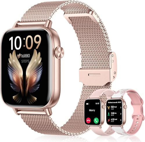 Smart Watch for Women (Answer/Make Calls) 1.83" HD Health Tracker Smartwatch with 3 Bands/Heart Sleep Rate, 120+ Sports Modes IP68 Waterproof Compatible Android iPhone Phones, Rose Gold
