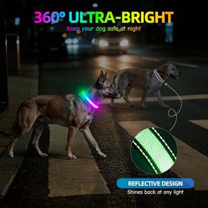 Flashseen Multicolor LED Light Up Dog Collar, RGB 9-Mode, USB Rechargable - color: White, size: Small