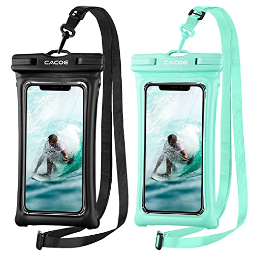 CACOE Floatable Waterproof Phone Pouch 2 Pack Up to 7.0",Black+Green - color: Black+Green