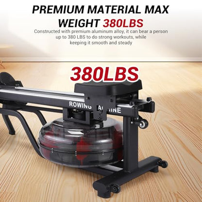 Dual Water Magnetic Rowing Machine for Home Can Foldable Save Space, Full-Body Low-Impact Workout, 380LB Weight Capacity with Digital Monitor, Ergonomic Seat, Tablet Holder ﻿ ﻿