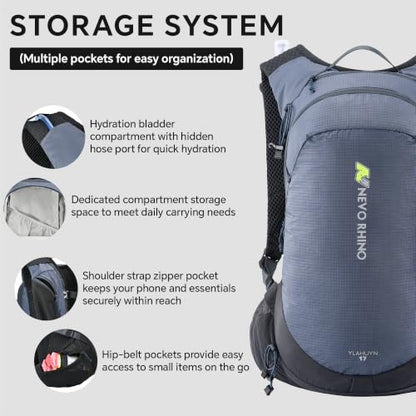 N NEVO RHINO 17L Hydration Backpack, Water Backpack with 500ml Soft Flask - color: Blue