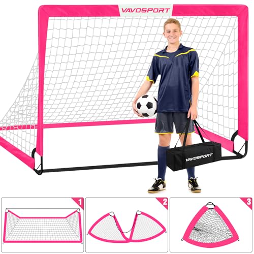VAVOSPORT Kids Soccer Goals for Backyard Set of 2,Soccer Training Equipment - color: 3-Pink, style: 5 ft x 3.6 ft