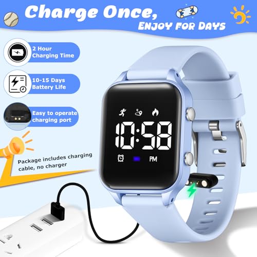 Kids Digital Watches for Boys Girls, Sports Watch with Fitness Tracker, Pedometer, Alarm Clocks, Stopwatch, No App Needed Waterproof Kids Watch, Gift for Teens Student Girls Boys Ages 5-14 - color: L6615E-LightBlue