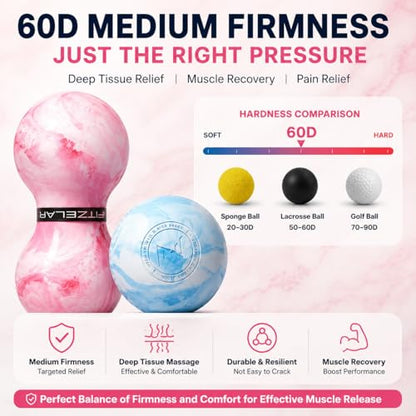FITZELAR Massage Lacrosse Balls for Myofascial Release, Quality Certification, Massage Deep Tissue for Back and Shoulder, Trigger Point Therapy, Muscle Knots, Relieving Muscle Pain - color: Pink Mix Blue